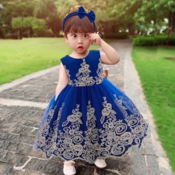 Luxury Royal blue lace sparkly bow wedding birthday dress 5009 - Picture 10 of 11